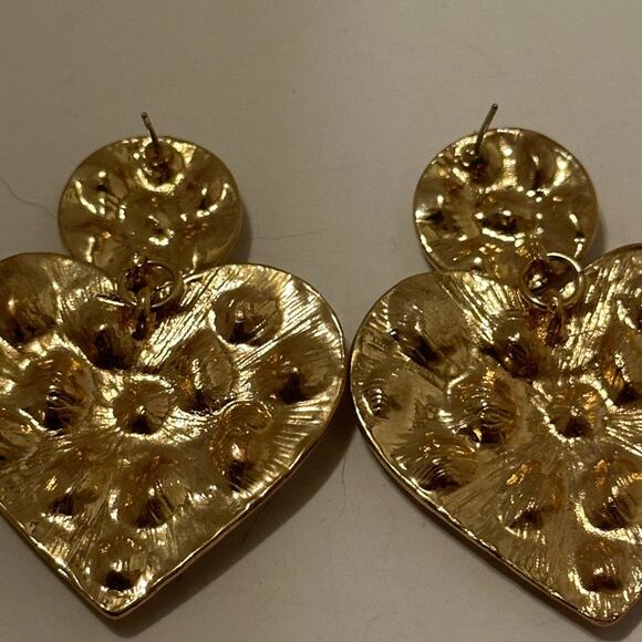 🌟🌟HOLIDAY🌟🌟READY GOLD TONE HEART EARRINGS BEDAZZLED w/FAUX COLORED STONES NEW - Picture 5 of 9